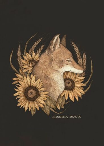 Coyote and Sunflower luonut Jessica Roux